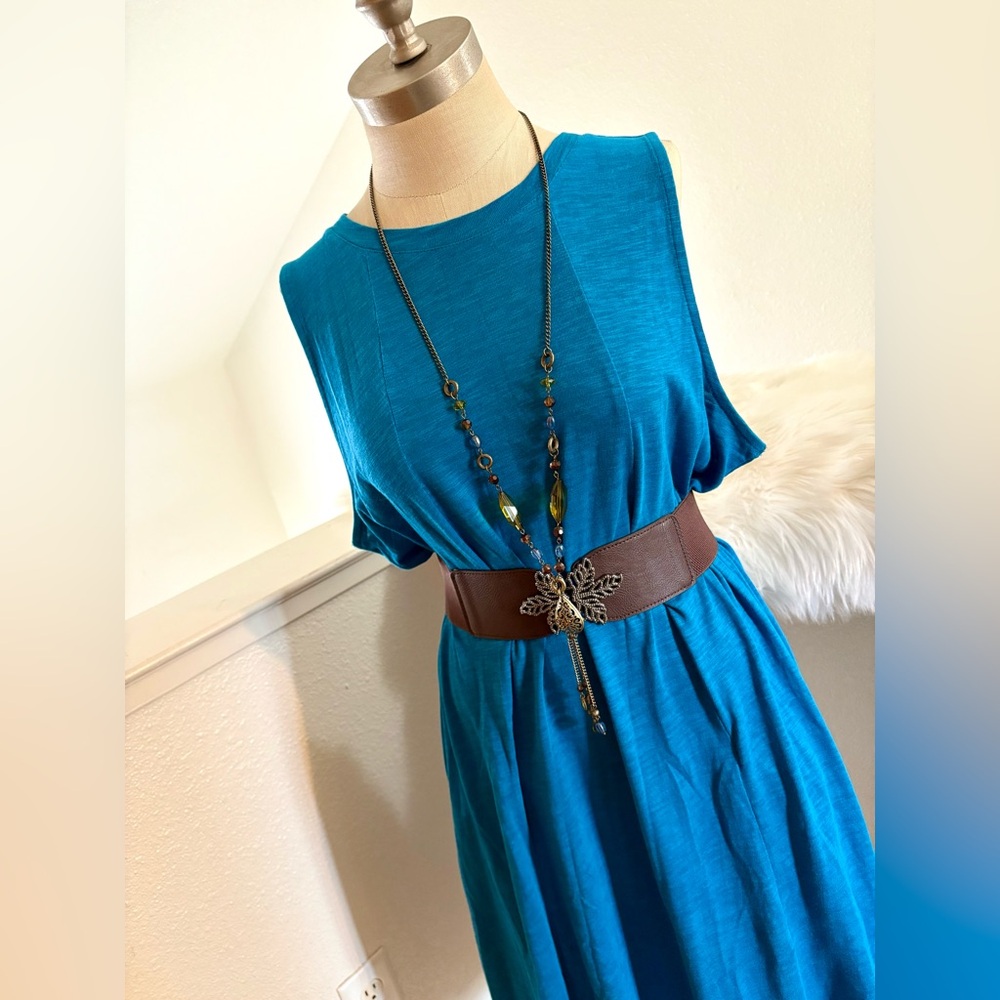 Like NEW L J. Jill Vibrant Blue Trendy Sleeveless Shift Dress with Pockets